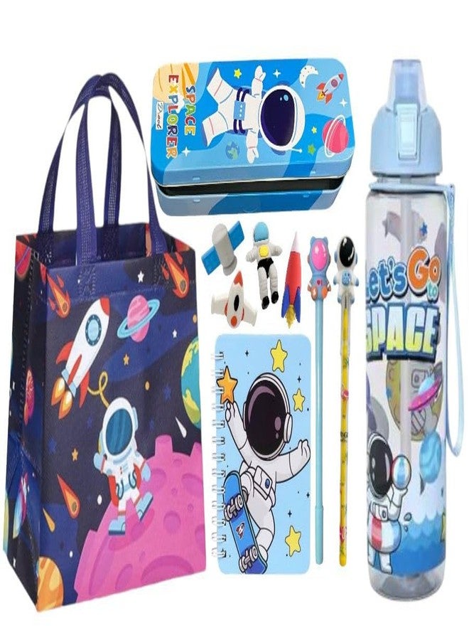 Le Delite Space Astronaut Theme Stationery Gift Set - 7-Piece Combo with Diary, Pencil Box, Eraser, Pen, Pencil,Astronaut Display sipper Water Bottle & Gift Bag for Kids (Multicolor Combo) - Image 1